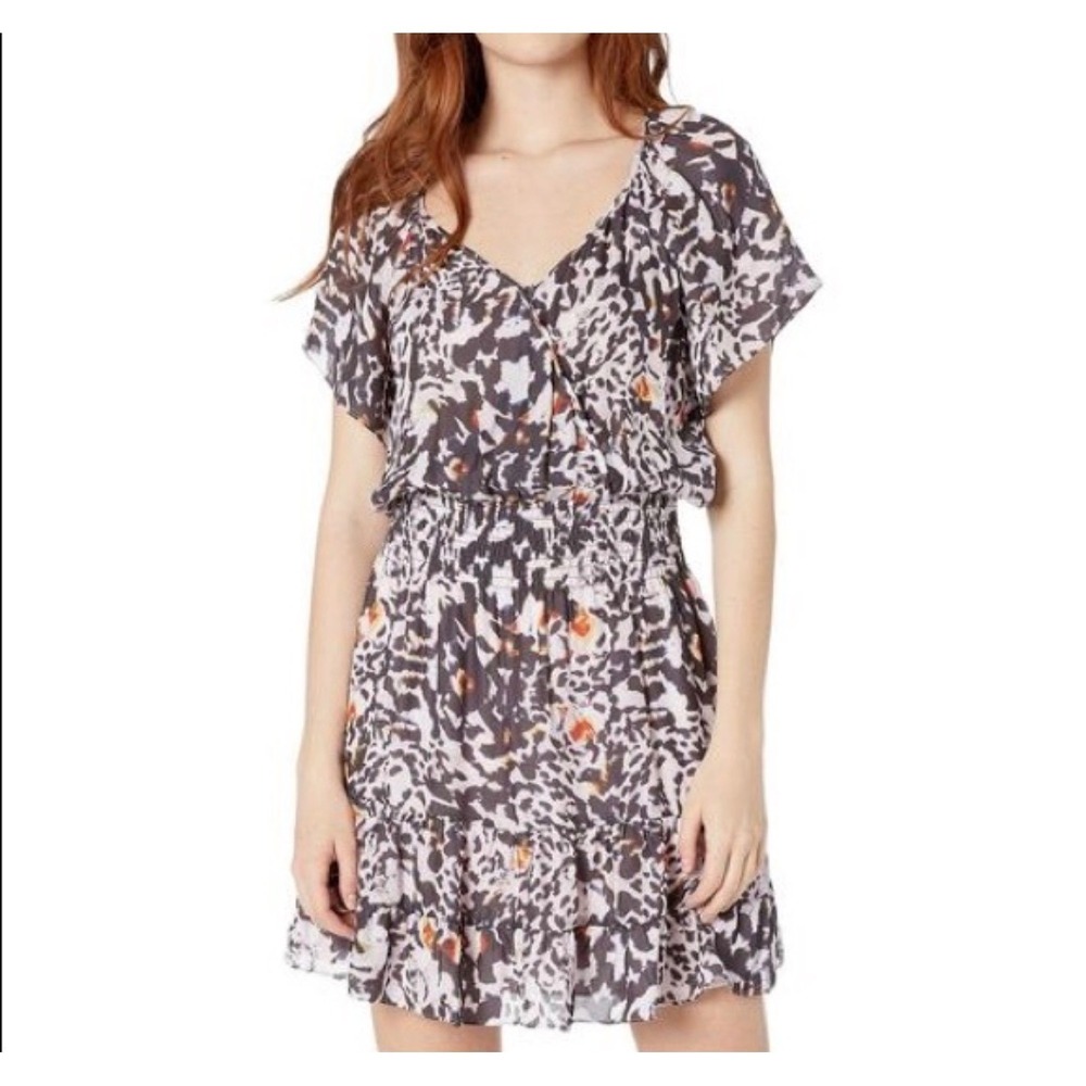 Parker Silk Blend Leopard Abstract Print Smocked Mini Dress XS Animal Print